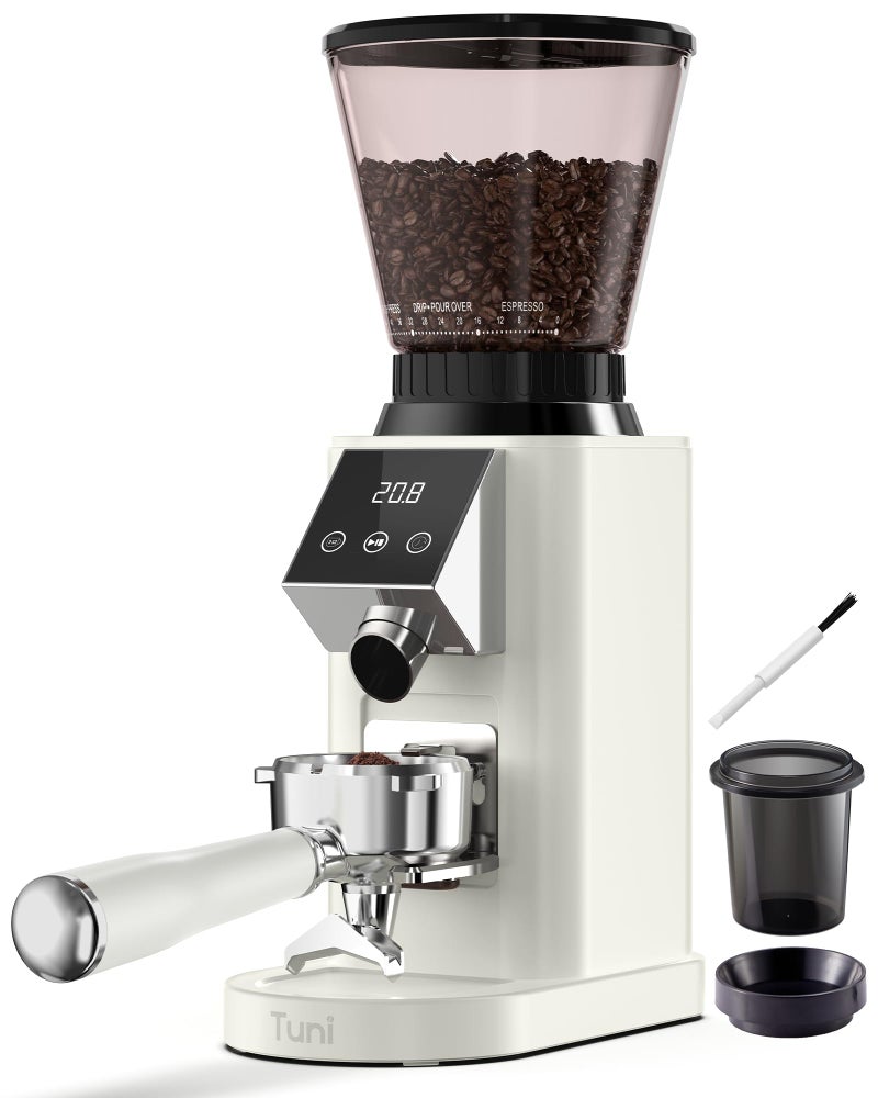 Tuni - Conical Coffee Grinder, Antistatic Burr Grinder with 48 Precise Settings, Precision Electronic Timer and LED Touch Screen for Espresso, Drip, Cold Brew, Press - Image 1