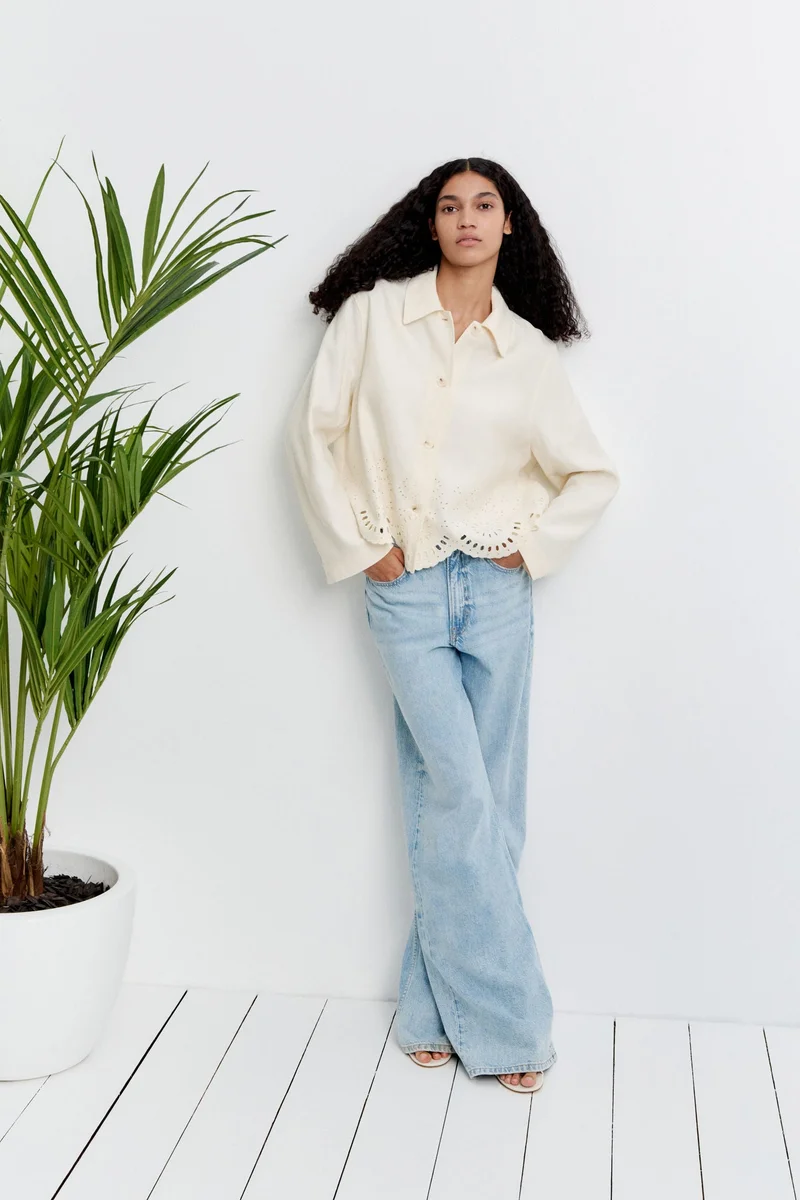 اتش اند ام جاكيت قميص من مزيج الكتان