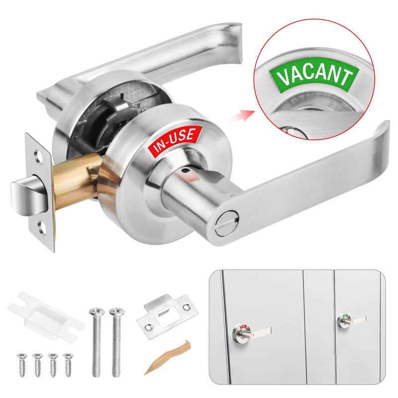 Aglehome Bathroom Indicator Privacy Door Lock, Vacant Occupied Lock, Large Vacant or In-Use Door Handle, ANSI Grade 2 Commercial Grade, Satin Chrome - Image 1