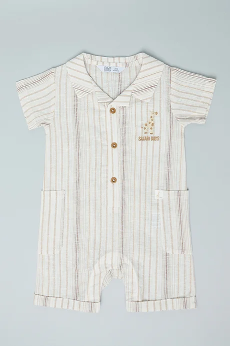 R&B Striped Romper with Rever Collar and Short Sleeves
