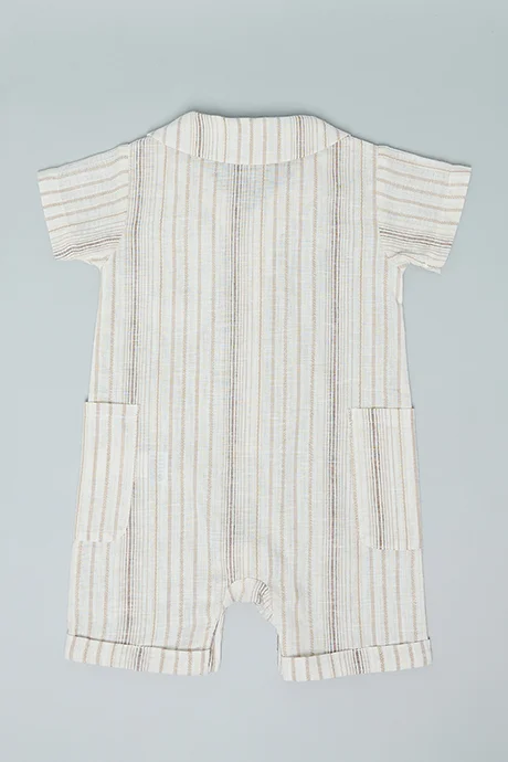 R&B Striped Romper with Rever Collar and Short Sleeves