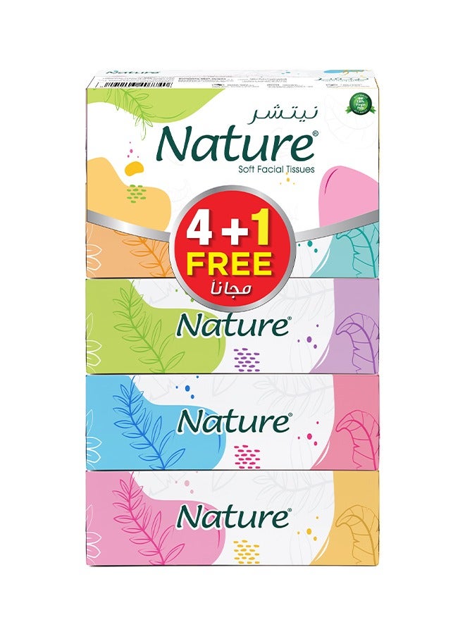 Nature Facial Tissues 150 Sheets X 2 Ply Premium Quality Promo Pack of 4+1 Free white - Image 1