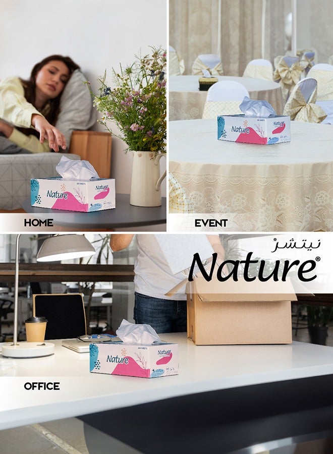 Nature Facial Tissues 150 Sheets X 2 Ply Premium Quality Promo Pack of 4+1 Free white - Image 2