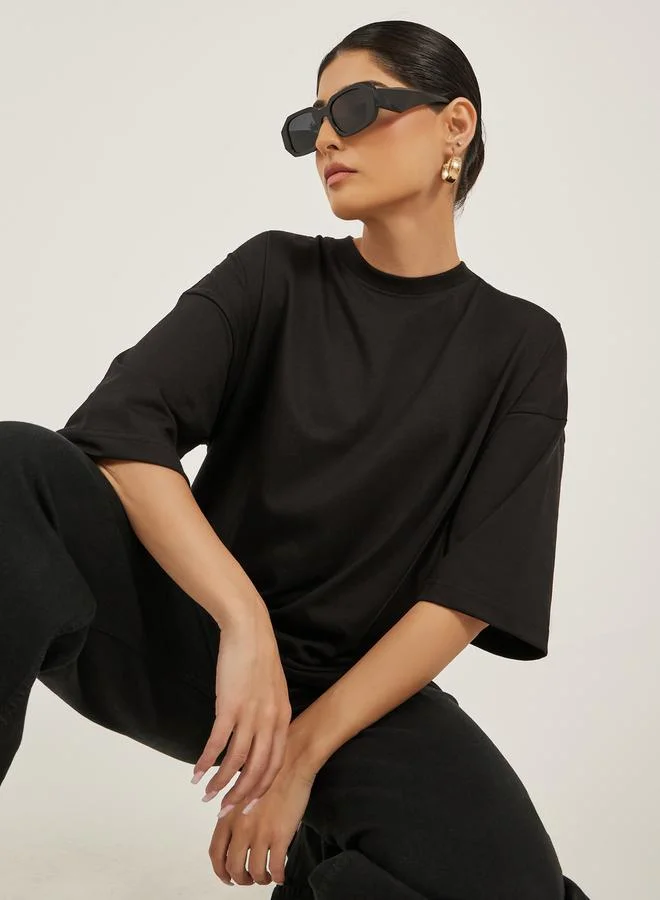 ستايلي Slogan Print Dropped Shoulder Oversized T-Shirt