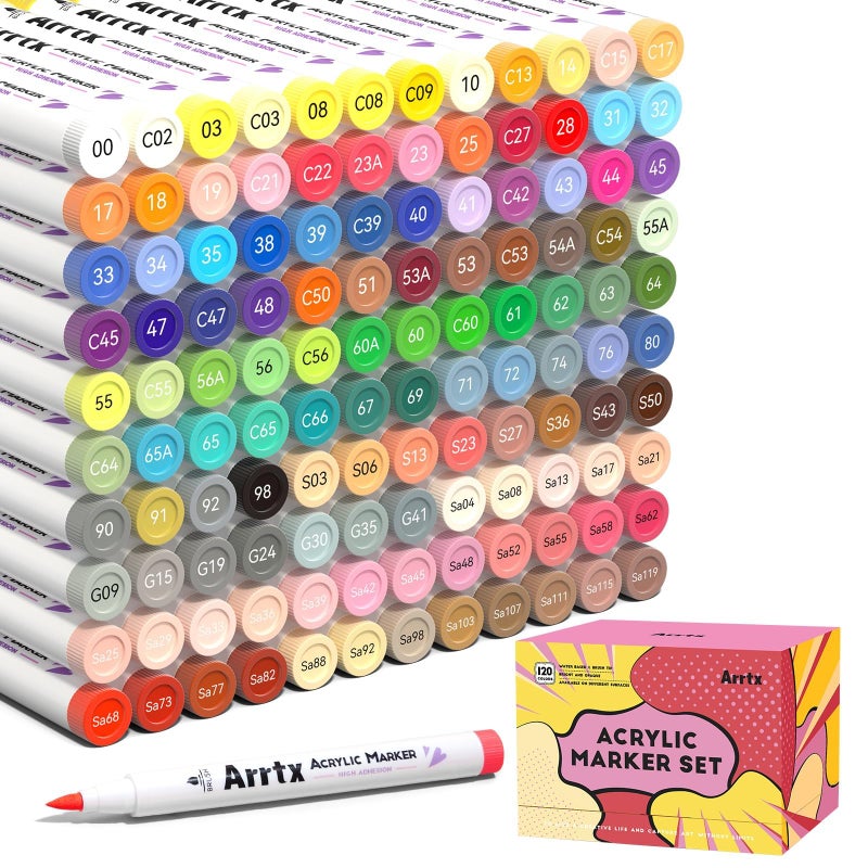 Arrtx Acrylic Markers Anime Series 120 Colors,Brush Tip Acrylic Paint Pens Paint Markers for Rock Painting Glass Wood Stone Fabric,Art Supplies - Image 1