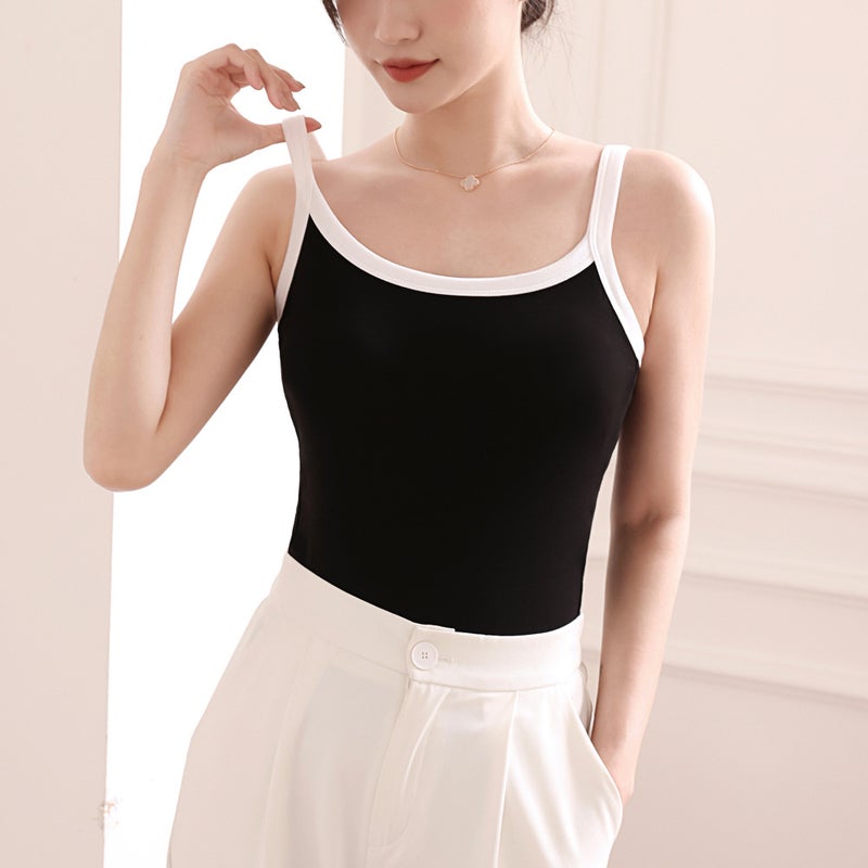Camisole Womens Summer Integrated Bra with Chest Pad for Outer Wear White Long Pure Cotton Backing Top Long color contrast 