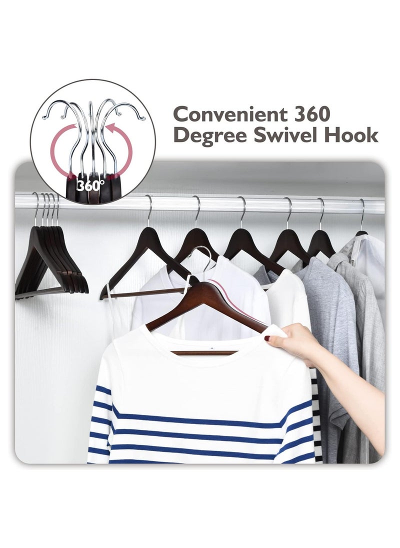 Solid Wood Hangers, Non-Marking and Non-Slip- 360 Degree Swivel Hook&Groove - Vintage Walnut Finish, Hanger for  Pants,Suit,Jackets(10 Pack)