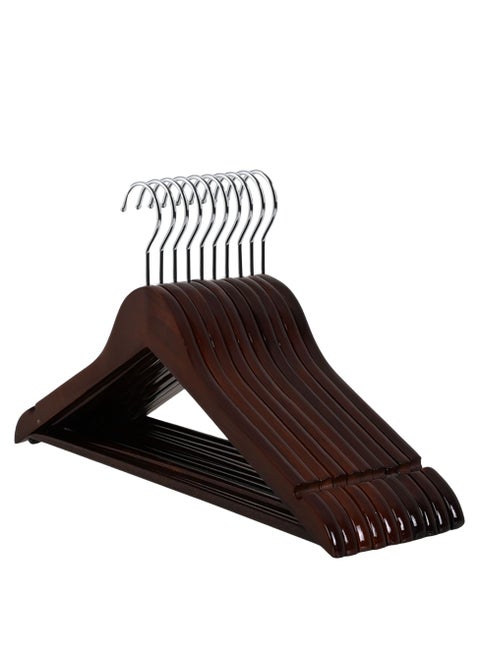 Solid Wood Hangers, Non-Marking and Non-Slip- 360 Degree Swivel Hook&Groove - Vintage Walnut Finish, Hanger for  Pants,Suit,Jackets(10 Pack)