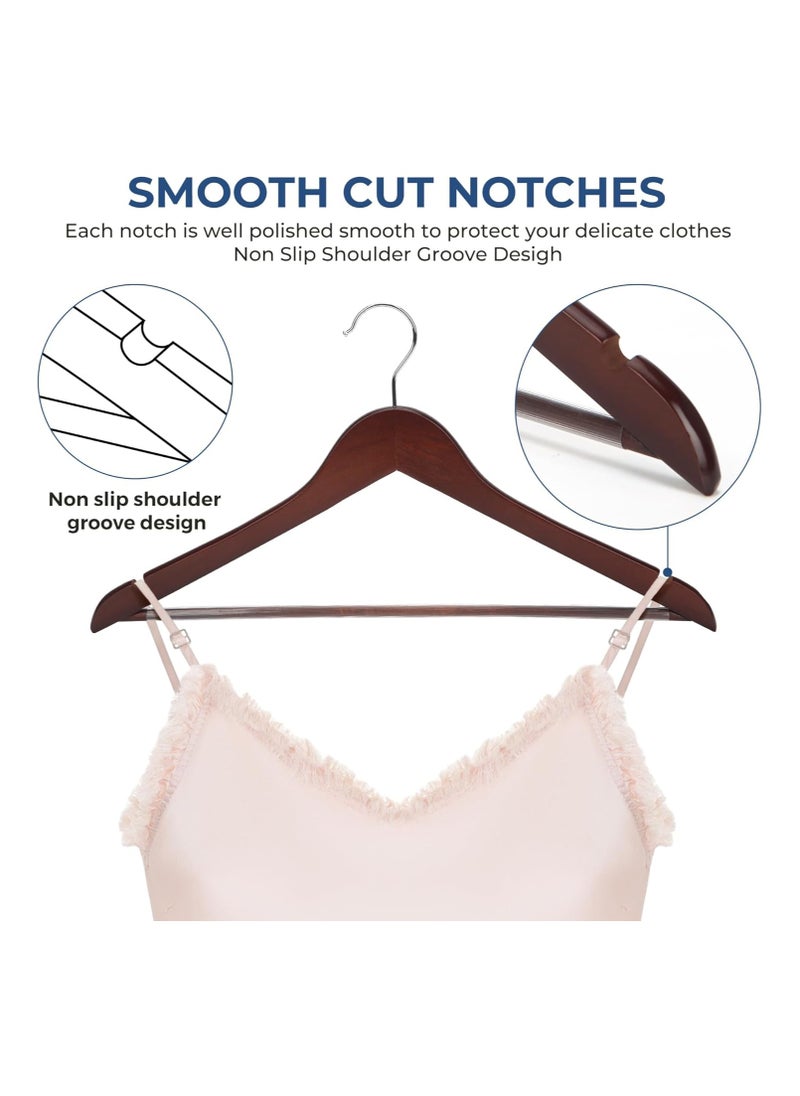 Solid Wood Hangers, Non-Marking and Non-Slip- 360 Degree Swivel Hook&Groove - Vintage Walnut Finish, Hanger for  Pants,Suit,Jackets(10 Pack)