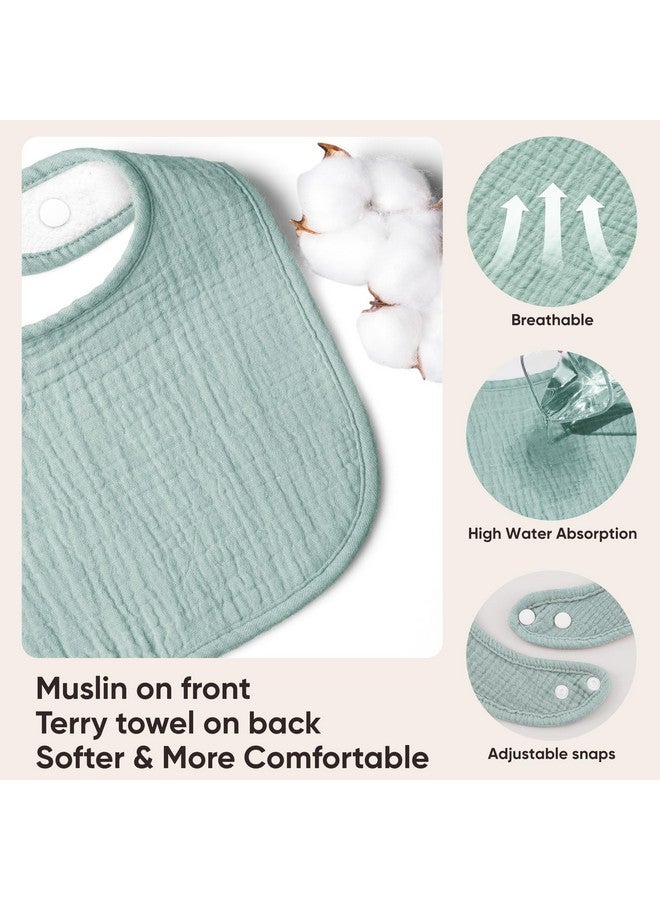 Bearmoss Muslin Baby Drooling Bibs 8 Pack, 100% Cotton Square Adjustable Bandana Bibs Gift for Baby Girls Boys Teething Drool (Mint Iceberg) - Image 2
