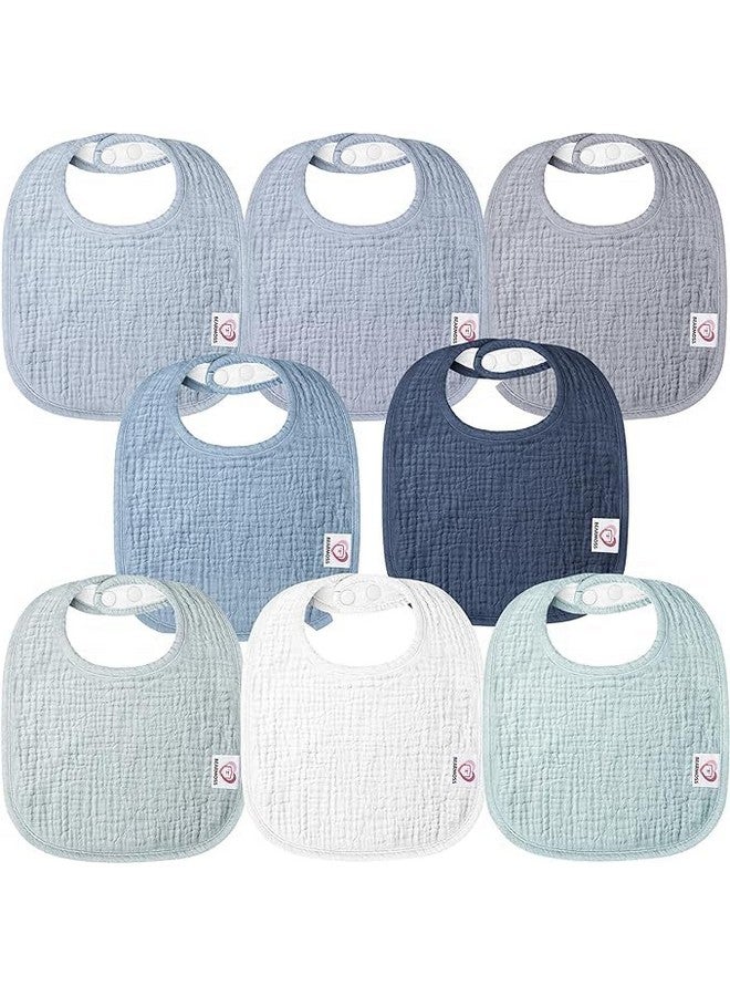 Bearmoss Muslin Baby Drooling Bibs 8 Pack, 100% Cotton Square Adjustable Bandana Bibs Gift for Baby Girls Boys Teething Drool (Mint Iceberg) - Image 1