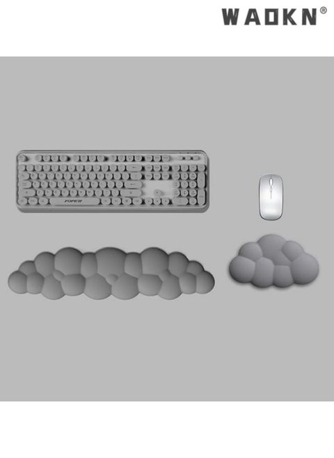 Cloud-Shaped Keyboard Wrist Rest, PU Leather Memory Foam Wrist Rest for Computer Keyboard, Ergonomic Pad and Cute Mouse Wrist Rest for Gaming, Office, Computer, Typing Pain Relief ,Grey