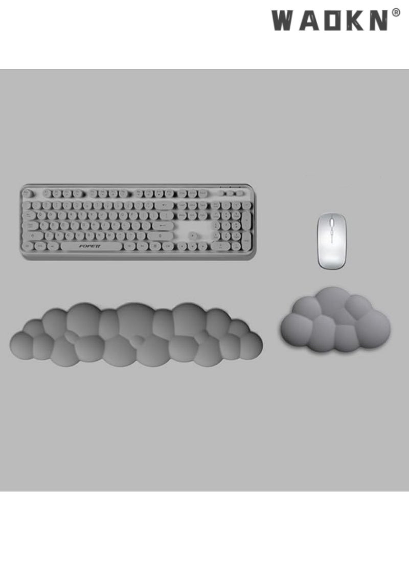 WAOKN Cloud-Shaped Keyboard Wrist Rest, PU Leather Memory Foam Wrist Rest for Computer Keyboard, Ergonomic Pad and Cute Mouse Wrist Rest for Gaming, Office, Computer, Typing Pain Relief ,Grey  - Image 1