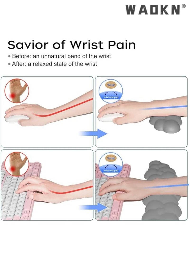 WAOKN Cloud-Shaped Keyboard Wrist Rest, PU Leather Memory Foam Wrist Rest for Computer Keyboard, Ergonomic Pad and Cute Mouse Wrist Rest for Gaming, Office, Computer, Typing Pain Relief ,Grey  - Image 2