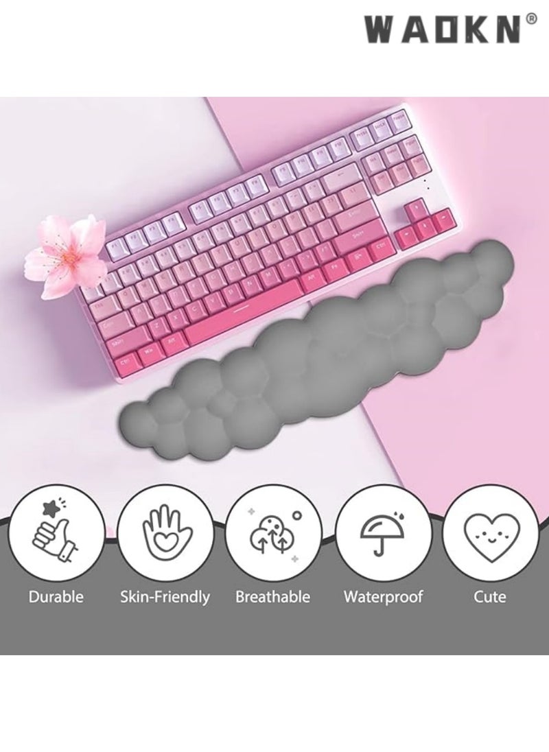 WAOKN Cloud-Shaped Keyboard Wrist Rest, PU Leather Memory Foam Wrist Rest for Computer Keyboard, Ergonomic Pad and Cute Mouse Wrist Rest for Gaming, Office, Computer, Typing Pain Relief ,Grey  - Image 4