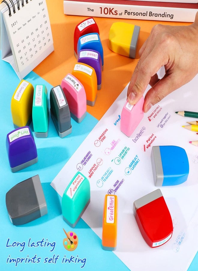 Jexine 24 Pcs Teacher Stamps for Classroom Self Inking Grading Stamps Parent Signature School Teacher Motivation Encouraging Comments for Kids Education Homework School Prizes(Classic) - Image 3