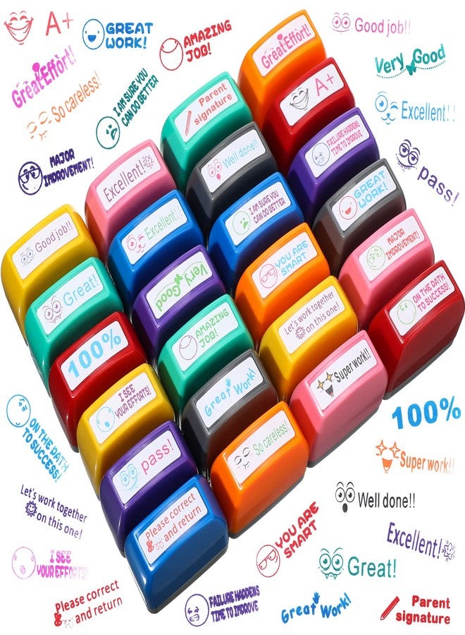 Jexine 24 Pcs Teacher Stamps for Classroom Self Inking Grading Stamps Parent Signature School Teacher Motivation Encouraging Comments for Kids Education Homework School Prizes(Classic) - Image 1