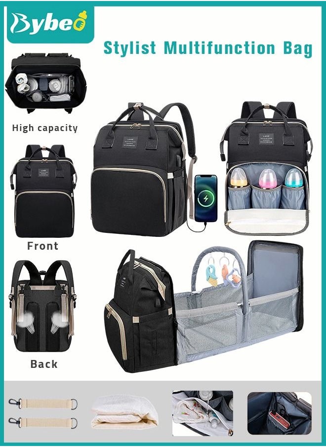 Bybeo - Baby Diaper Bag Backpack, Multifunction Diapers Changing Station & Toy Bar for Outdoor and Travel, Infant Shower Gifts, Large Capacity, USB Port, 3 Toys - Image 1