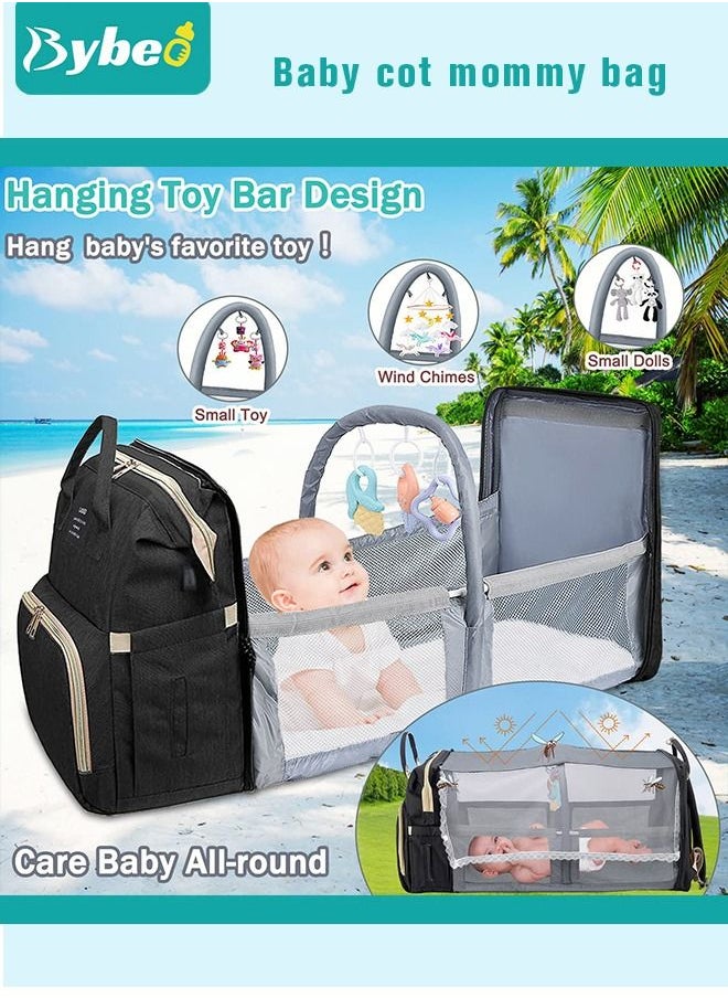 Bybeo - Baby Diaper Bag Backpack, Multifunction Diapers Changing Station & Toy Bar for Outdoor and Travel, Infant Shower Gifts, Large Capacity, USB Port, 3 Toys - Image 1