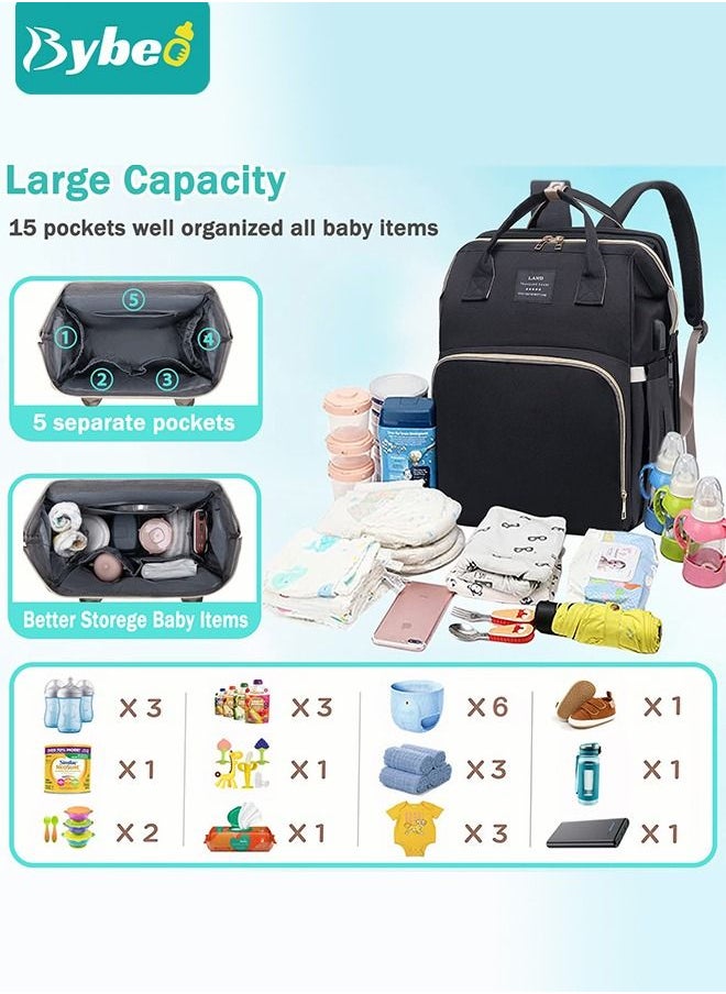 Bybeo - Baby Diaper Bag Backpack, Multifunction Diapers Changing Station & Toy Bar for Outdoor and Travel, Infant Shower Gifts, Large Capacity, USB Port, 3 Toys - Image 1
