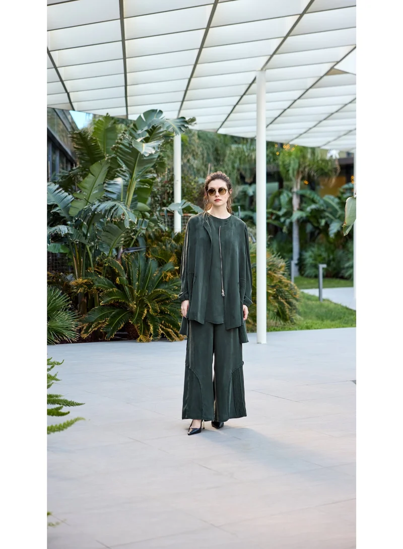 MissWhence Elegant Zip-Front Two-Piece Set for Women - Green