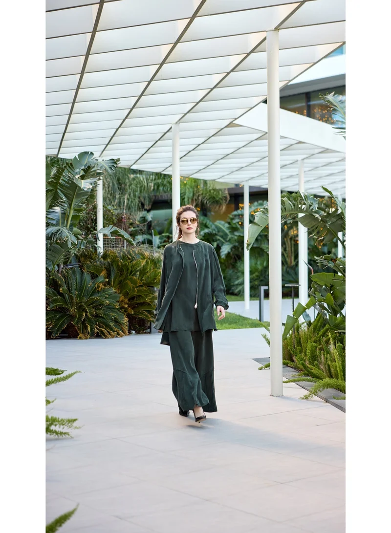 MissWhence Elegant Zip-Front Two-Piece Set for Women - Green