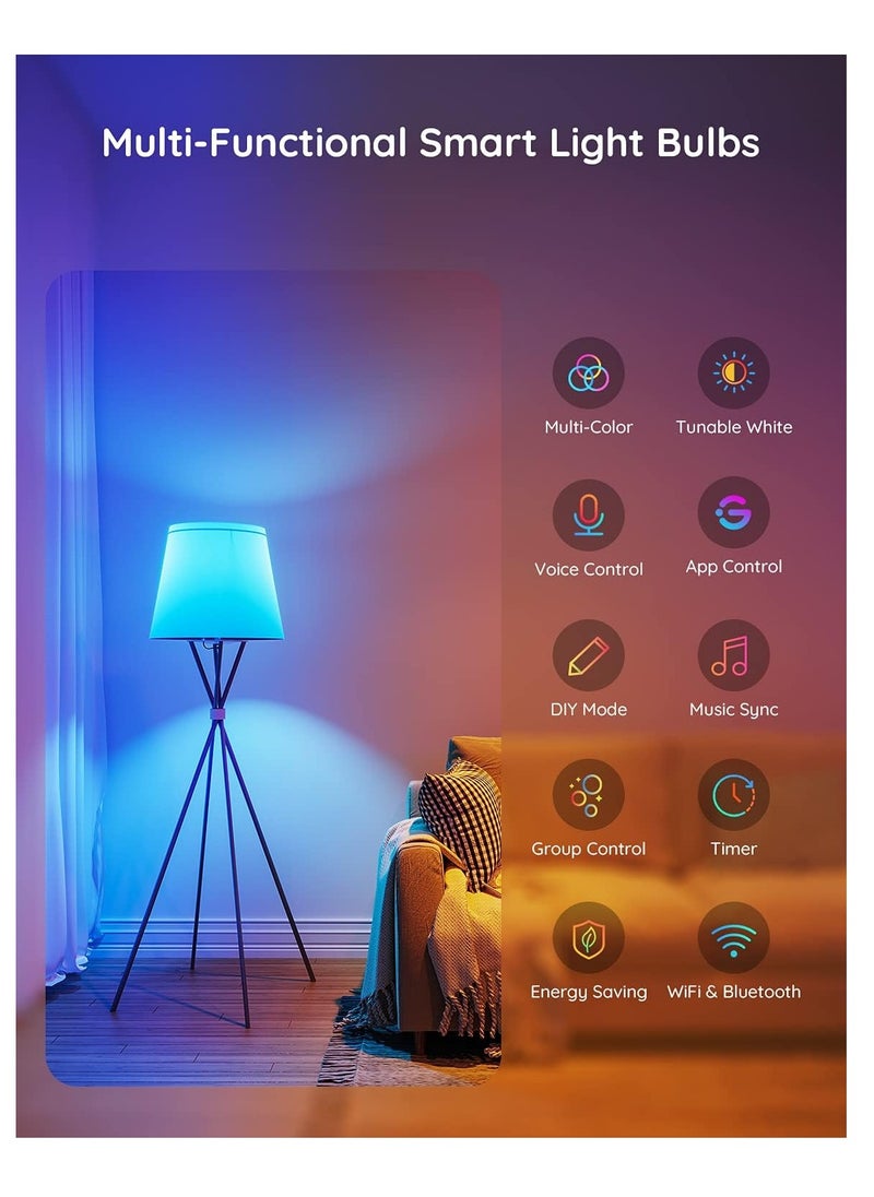 Govee - Govee Smart Light Bulbs, Color Changing Light Bulb, Work with Alexa and Google Assistant, 16 Million Colors RGBWW, WiFi & Bluetooth LED Light Bulbs, Music Sync, A19, 800 Lumens, 4 Pack - Image 1