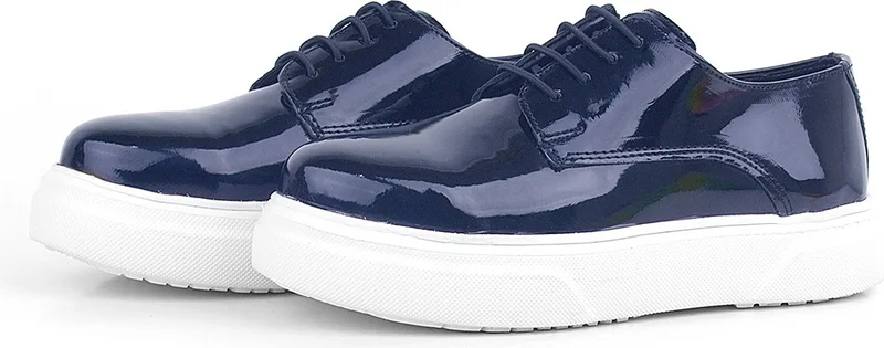 راكربلاس Derby Navy Blue Patent Leather White Sole Children's Classic Shoes