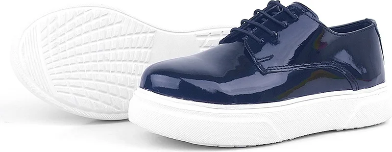 راكربلاس Derby Navy Blue Patent Leather White Sole Children's Classic Shoes