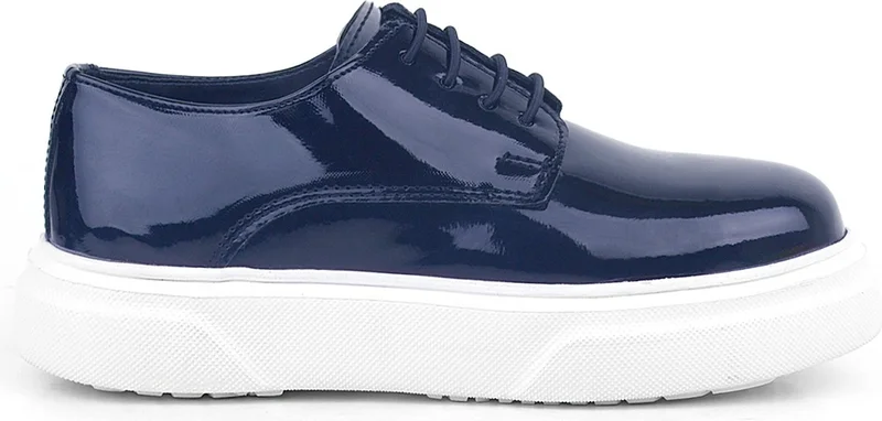 راكربلاس Derby Navy Blue Patent Leather White Sole Children's Classic Shoes