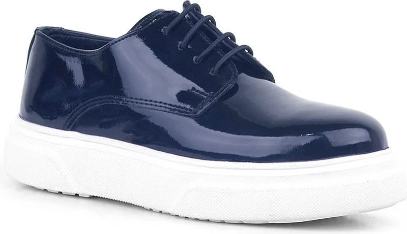 راكربلاس Derby Navy Blue Patent Leather White Sole Children's Classic Shoes