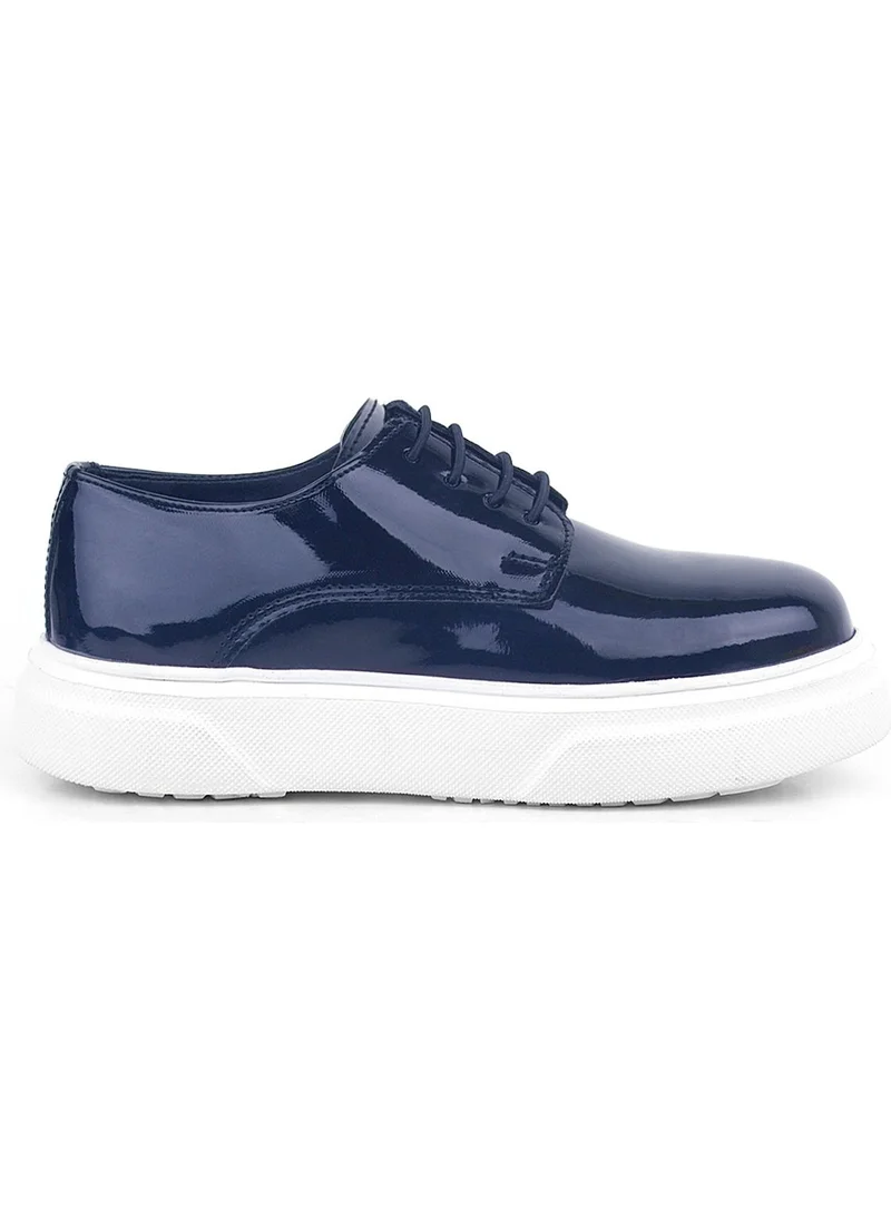 راكربلاس Derby Navy Blue Patent Leather White Sole Children's Classic Shoes