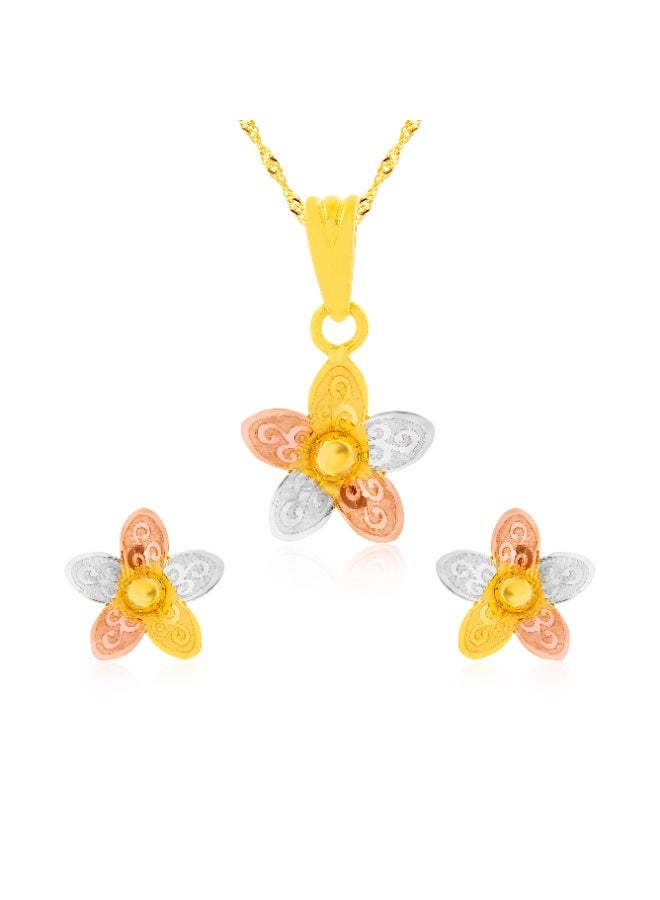BAFLEH JEWELLERY 22K Three-Tone Gold Pendant Set – Fusion of Rose, Yellow & White Gold by Bafleh Jewellery  - Image 1