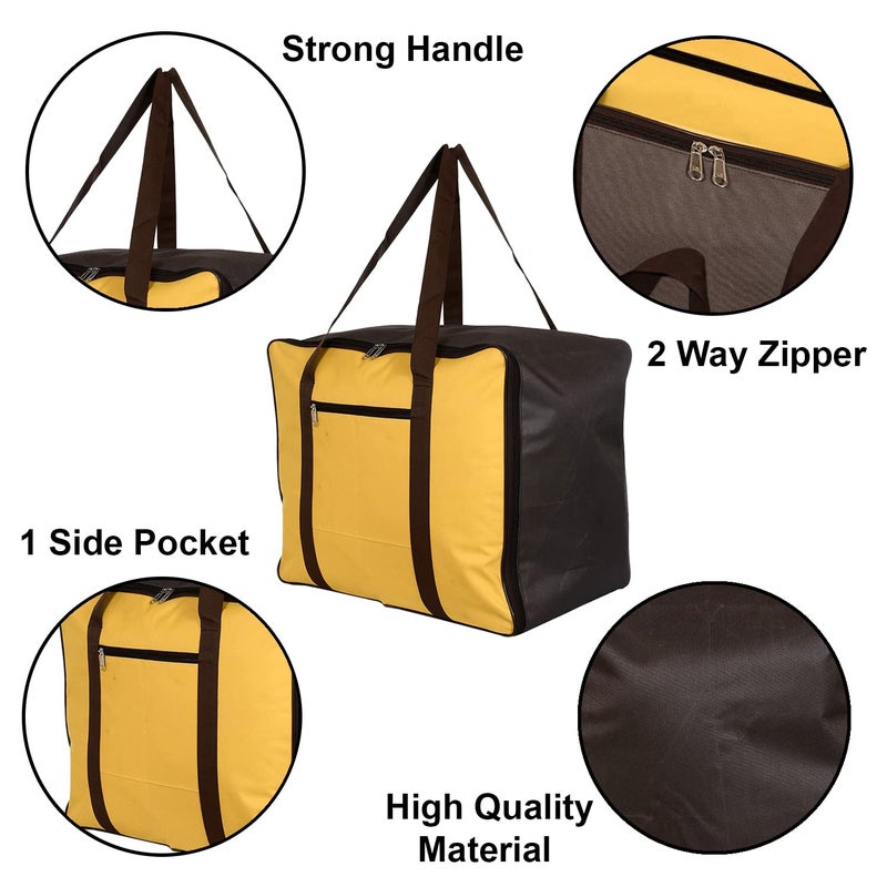 Kuber Industries Large Lightweight Foldable Multipurpose Storage bag Cloth Organiser Travel Bag With Zippered Closure And Handle Yellow BrownHS43KUBMART26688 - Image 3