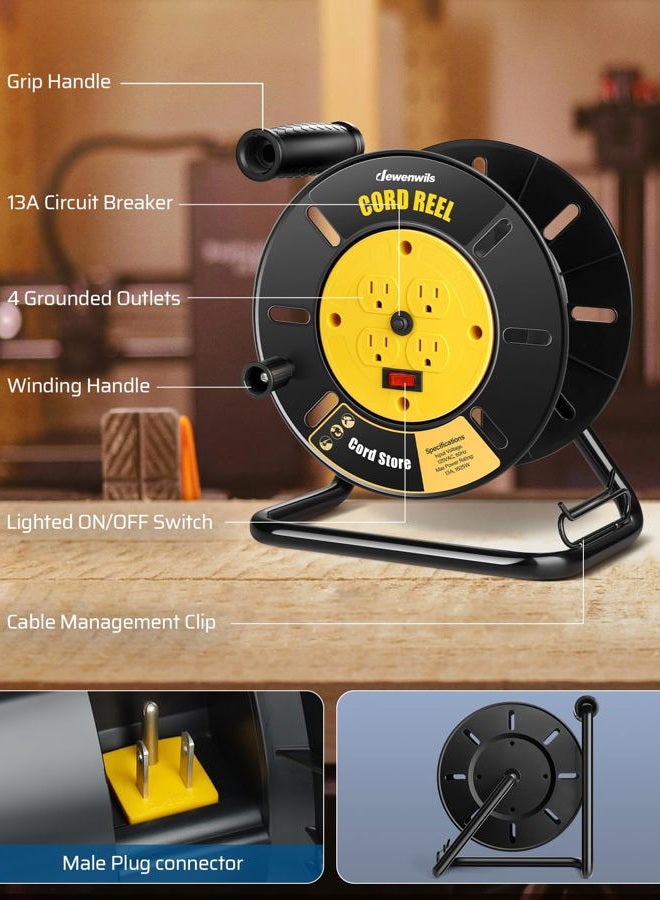 DEWENWILS Extension Cord Storage Reel with 4 Grounded Outlets, Heavy Duty Open Cord Reel for 12/3, 14/3, 16/3 Gauge Power Cord, Hand Wind - Image 2