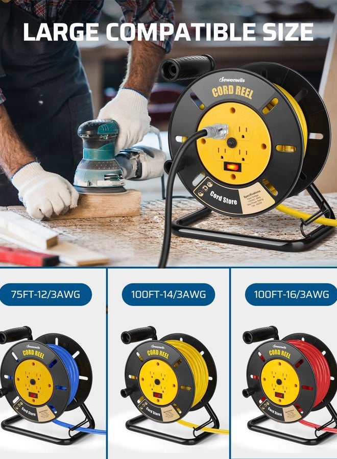 DEWENWILS Extension Cord Storage Reel with 4 Grounded Outlets, Heavy Duty Open Cord Reel for 12/3, 14/3, 16/3 Gauge Power Cord, Hand Wind - Image 5