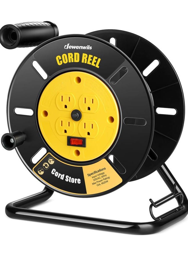 DEWENWILS Extension Cord Storage Reel with 4 Grounded Outlets, Heavy Duty Open Cord Reel for 12/3, 14/3, 16/3 Gauge Power Cord, Hand Wind - Image 1