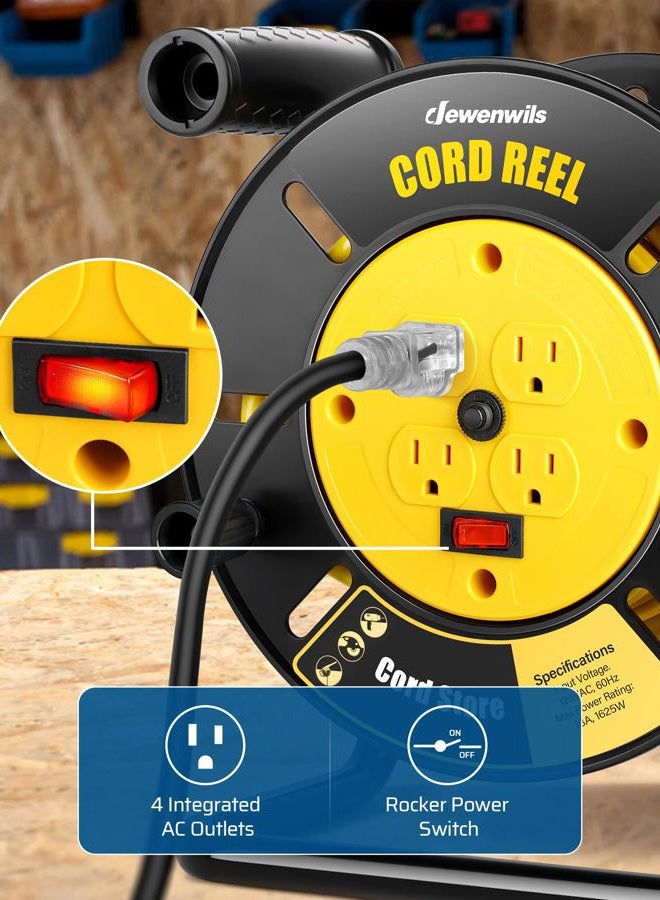 DEWENWILS Extension Cord Storage Reel with 4 Grounded Outlets, Heavy Duty Open Cord Reel for 12/3, 14/3, 16/3 Gauge Power Cord, Hand Wind - Image 3