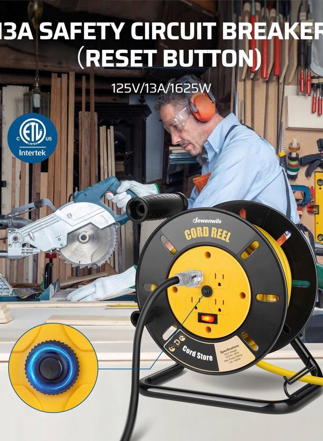 DEWENWILS Extension Cord Storage Reel with 4 Grounded Outlets, Heavy Duty Open Cord Reel for 12/3, 14/3, 16/3 Gauge Power Cord, Hand Wind - Image 4