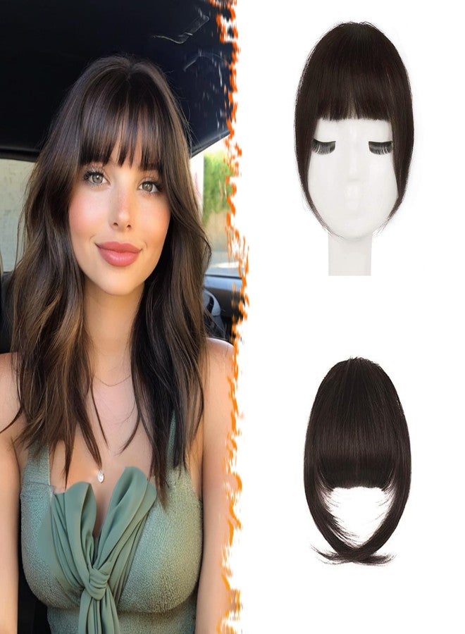 BARSDAR Human Hair Clip in Bangs - 100% Real Human Hair Clip in Bangs for Women - Darker Brown French Bangs Extensions Fringe with Temples Real Hair Bangs Hairpieces - Darker Brown - Image 1