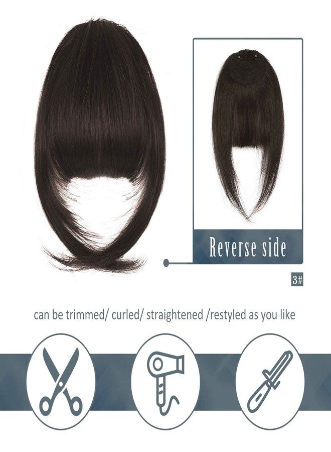 BARSDAR Human Hair Clip in Bangs - 100% Real Human Hair Clip in Bangs for Women - Darker Brown French Bangs Extensions Fringe with Temples Real Hair Bangs Hairpieces - Darker Brown - Image 3