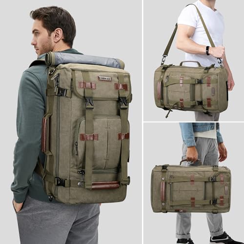 WITZMAN Canvas Backpack for Man Vintage Travel Backpack Large Laptop Backpack Convertible Shoulder Rucksackï¼ˆA519-2 Army Greenï¼‰ - Image 2