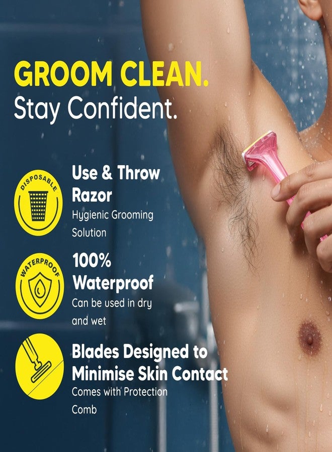 LetsShave Disposable Intimate Razor for Men - Protective Comb, Use & Throw, Waterproof Wet & Dry, Pubic Hair & Groin Grooming (Pack of 3) - Image 2