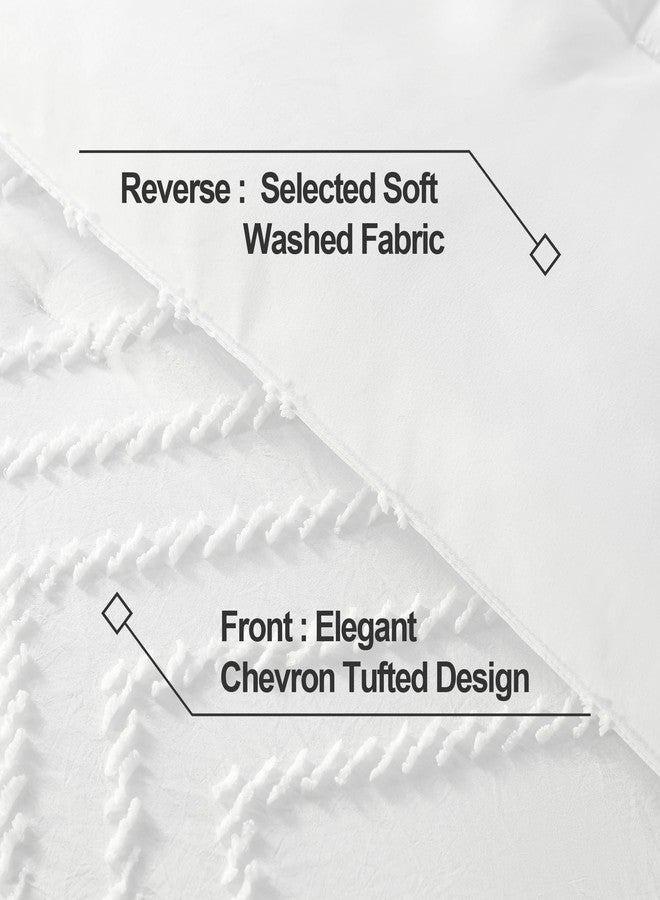 Andency White Comforter King Size, Boho Soft Fluffy Warm Lightweight Bedding Comforter Sets for King Bed, 3 Pieces Chevron Tufted Aesthetic Microfiber Lightweight Comforter Set - Image 5