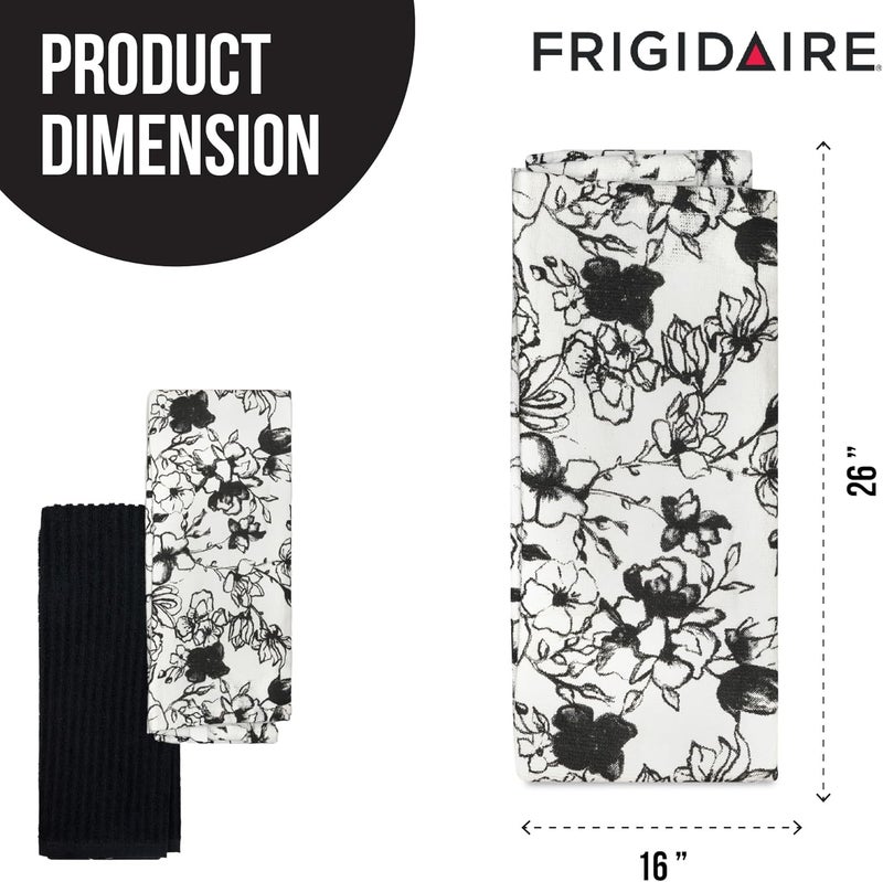 FRIGIDAIRE Blyth 2-Piece Cotton Kitchen Towel Set-Black and Flower Print - Image 4