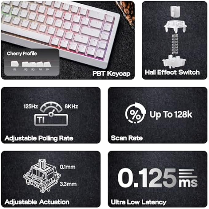 rayihni HE68 LITE HALL EFFECT GAMING KEYBOARD, 8K POLLING & 128K SCAN RATE, 0.005MM ADJUSTABLE TRIGGER, 0.125MS LATENCY, 5-LAYER SOUND-DAMPENED, SNAP KEY, SOCD, A-RGB, WIRED, MAC SOFTWARE(WHITE) - Image 2