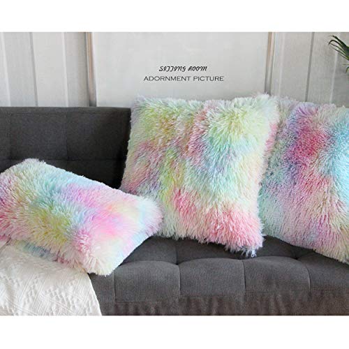 Uhomy 2 Packs Fluffy Accent Pillows Cover 18"x18", Soft Unicorn Colorful Faux Fur Throw Pillow Case, Modern Luxury Decorative Square Cushion Cover for Farmhouse Home Decor for Sofa/Bed/Chair, 45x45cm - Image 4