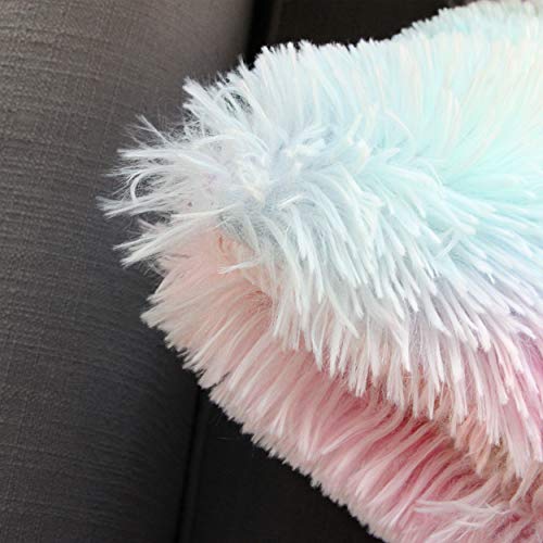 Uhomy 2 Packs Fluffy Accent Pillows Cover 18"x18", Soft Unicorn Colorful Faux Fur Throw Pillow Case, Modern Luxury Decorative Square Cushion Cover for Farmhouse Home Decor for Sofa/Bed/Chair, 45x45cm - Image 5