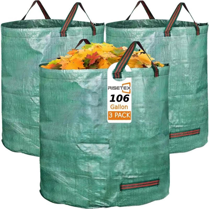 RISETEX Leaf Collector 3Pack 106Gal EcoFriendly Reusable Leaf Bags HeavyDuty SelfStanding Yard Waste Container w4 Handles for Lawn Maintenance Outdoor Recycling - Image 2