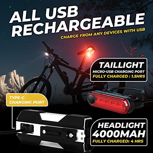 VICTGOAL Cycle Lights USB Rechargeable Bicycle Headlight and Tail Light Set, Powerful LED High Brightness with 6 Modes Waterproof Bicycle Lights Front and Back for Night Cycling (700 Lumen) - Image 2